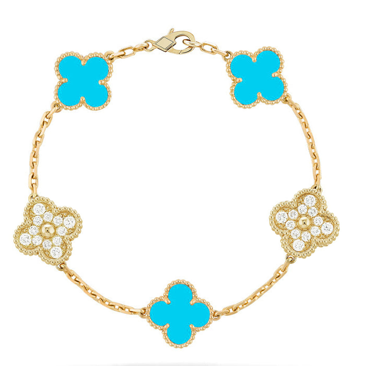 [Riva Jewelry]LUCKY CLOVER 5-MOTIF BRACELET - TURQUOISE COLLECTION