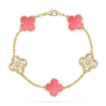 [Riva Jewelry]LUCKY CLOVER 5-MOTIF BRACELET - PINK MOTHER-OF-PEARL COLLECTION