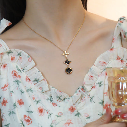 [Riva Jewelry]STAR AND SUN ONYX ROSE GOLD NECKLACE