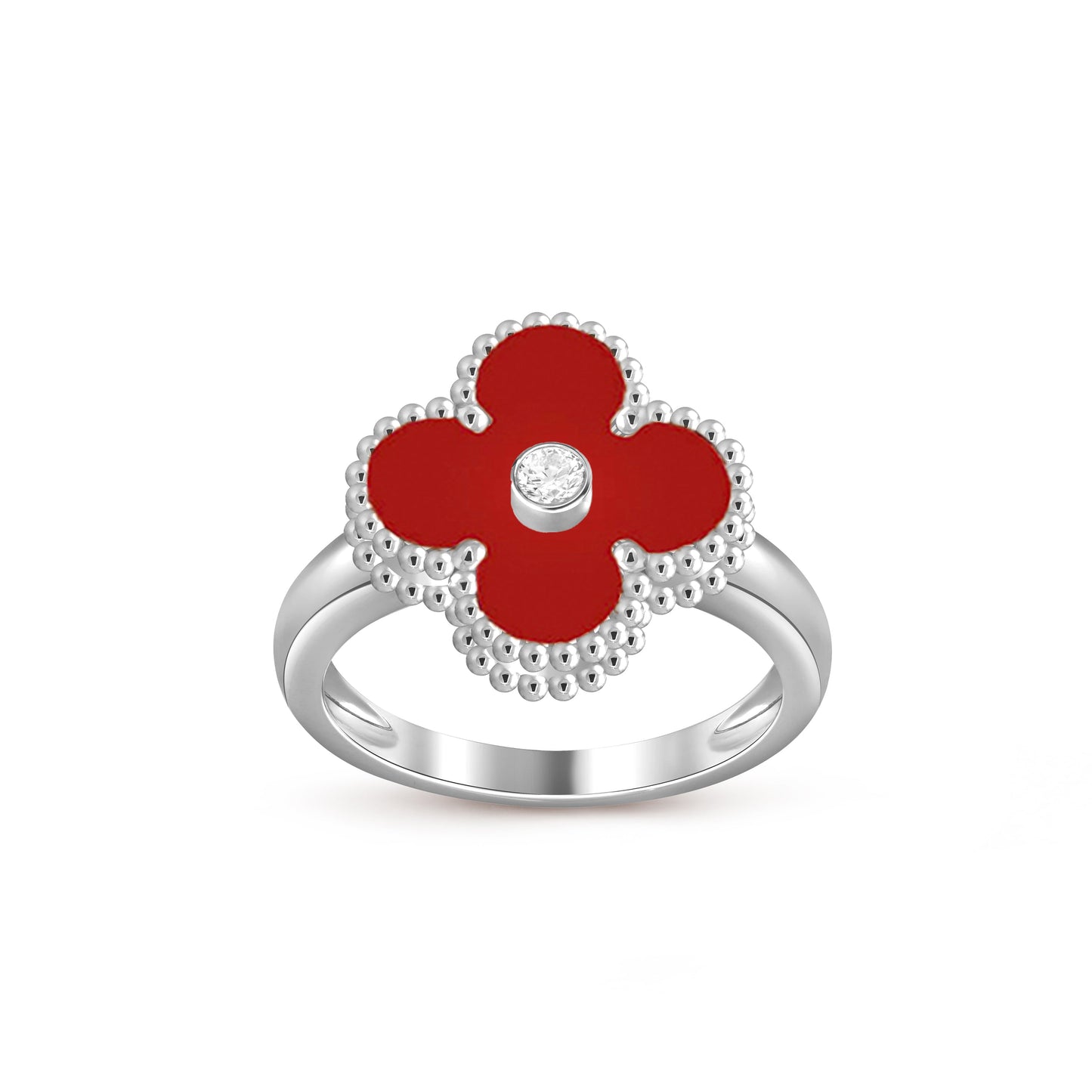 [Riva Jewelry]LUCKY CLOVER DIAMOND-ACCENT WHITE GOLD RING COLLECTION