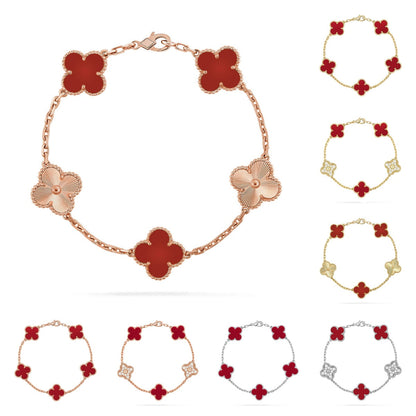 [Riva Jewelry]LUCKY CLOVER 5-MOTIF BRACELET - RED CARNELIAN COLLECTION