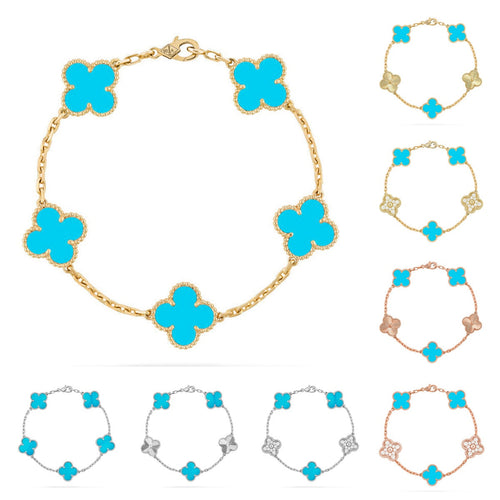 [Riva Jewelry]LUCKY CLOVER 5-MOTIF BRACELET - TURQUOISE COLLECTION