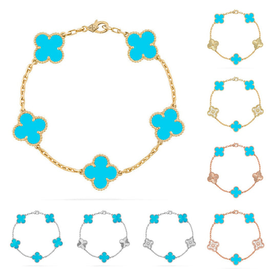 [Riva Jewelry]LUCKY CLOVER 5-MOTIF BRACELET - TURQUOISE COLLECTION