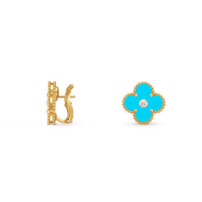 [Riva Jewelry]15MM CLOVER FLOWER STUD EARRINGS DIAMOND-GOLD COLLECTION