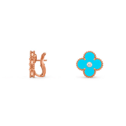 [Riva Jewelry]15MM CLOVER FLOWER STUD EARRINGS DIAMOND-ROSE GOLD COLLECTION
