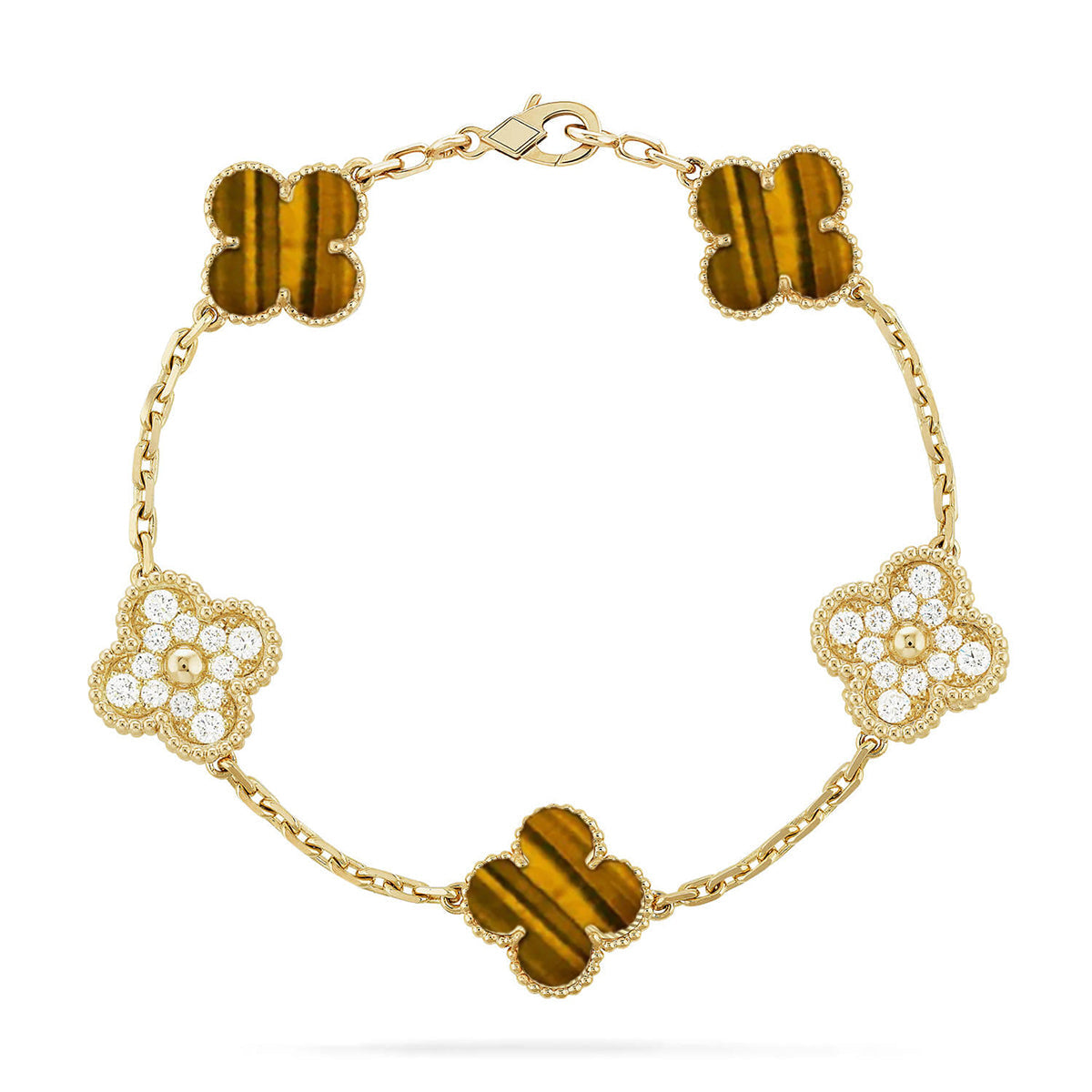 [Riva Jewelry]LUCKY CLOVER 5-MOTIF BRACELET -  TIGER’S EYE COLLECTION