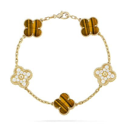 [Riva Jewelry]LUCKY CLOVER 5-MOTIF BRACELET -  TIGER’S EYE COLLECTION