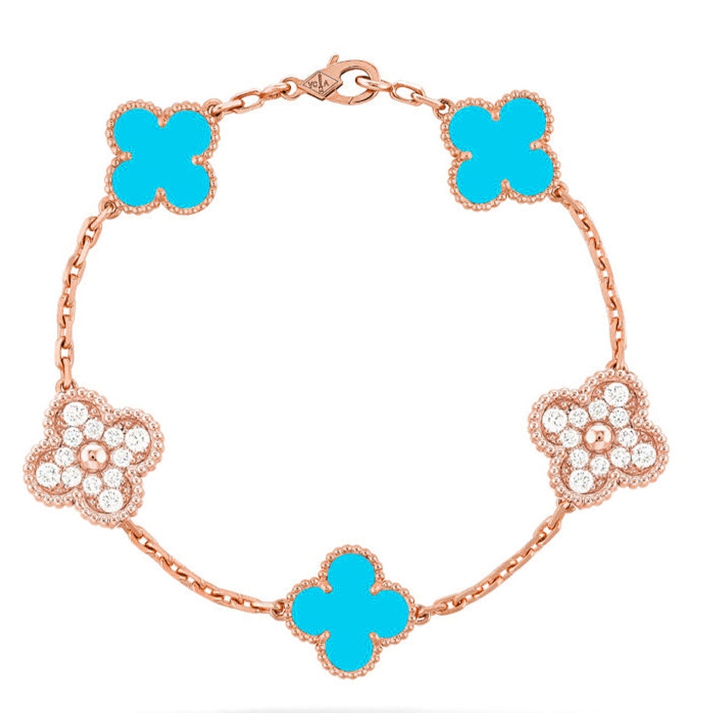 [Riva Jewelry]LUCKY CLOVER 5-MOTIF BRACELET - TURQUOISE COLLECTION