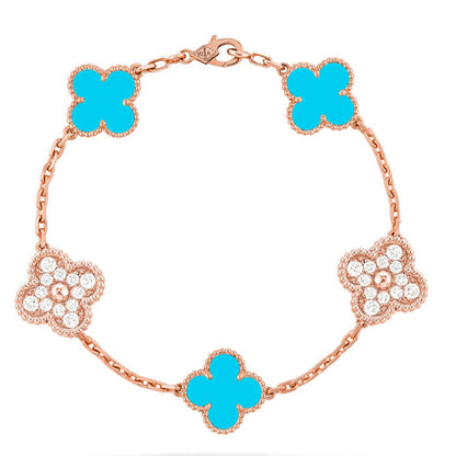 [Riva Jewelry]LUCKY CLOVER 5-MOTIF BRACELET - TURQUOISE COLLECTION