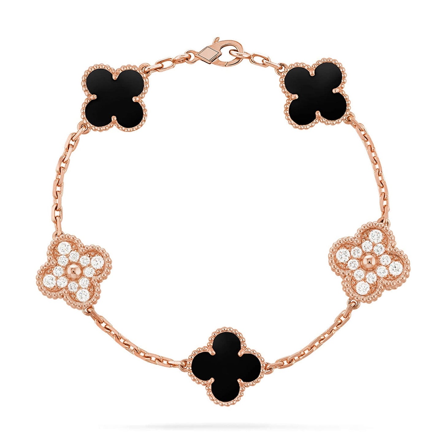 [Riva Jewelry]LUCKY CLOVER 5-MOTIF BRACELET - BLACK OXNY COLLECTION