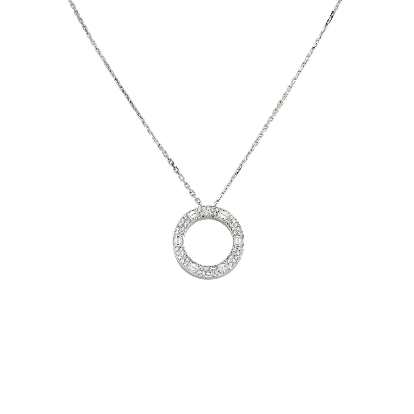 [Riva Jewelry]LOVE LARGE CIRCULAR PENDANT FULL-PAVÉ DIAMOND NECKLACE