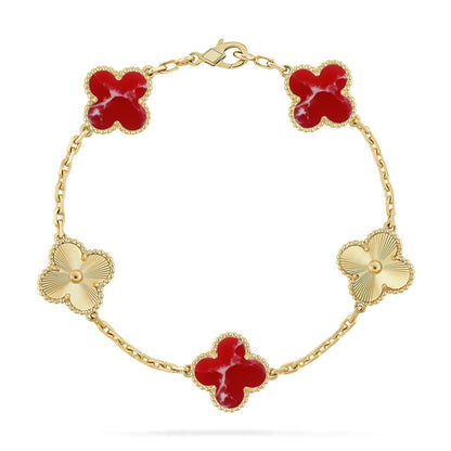 [Riva Jewelry]LUCKY CLOVER 5-MOTIF BRACELET - RED LARIMAR COLLECTION