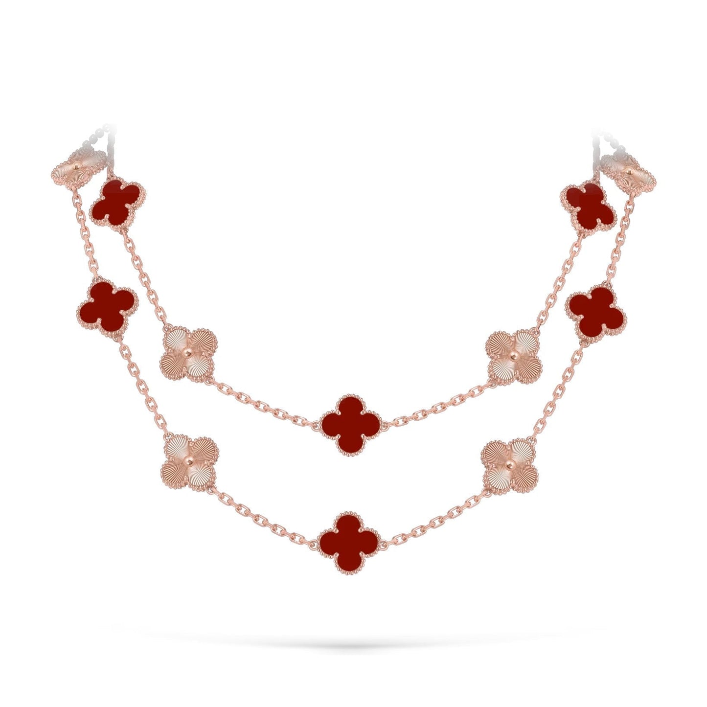 [Riva Jewelry]CLASSIC 20-MOTIF LUCKY CLOVER LONG NECKLACE ROSE GOLD COLLECTION