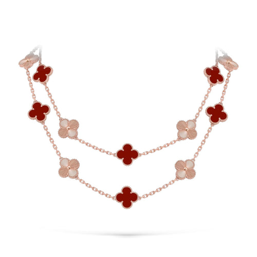 [Riva Jewelry]CLASSIC 20-MOTIF LUCKY CLOVER LONG NECKLACE ROSE GOLD COLLECTION