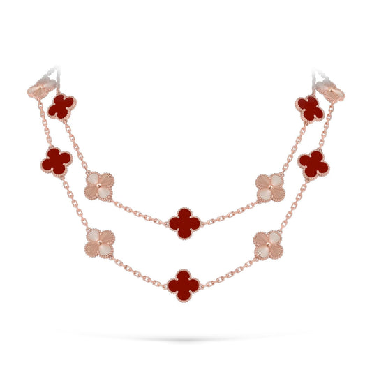 [Riva Jewelry]CLASSIC 20-MOTIF LUCKY CLOVER LONG NECKLACE ROSE GOLD COLLECTION