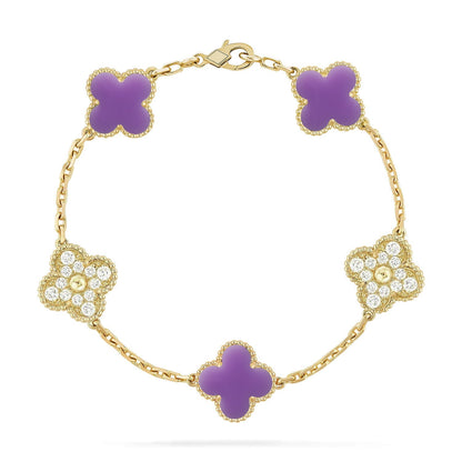[Riva Jewelry]LUCKY CLOVER 5-MOTIF BRACELET - LAVENDER COLLECTION