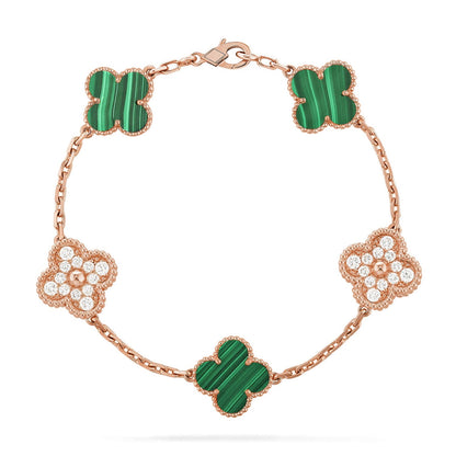 [Riva Jewelry]LUCKY CLOVER 5-MOTIF BRACELET - MALACHITE COLLECTION