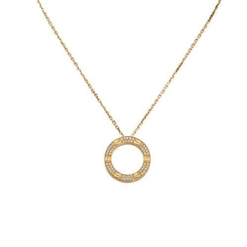 [Riva Jewelry]LOVE LARGE CIRCULAR PENDANT FULL-PAVÉ DIAMOND NECKLACE
