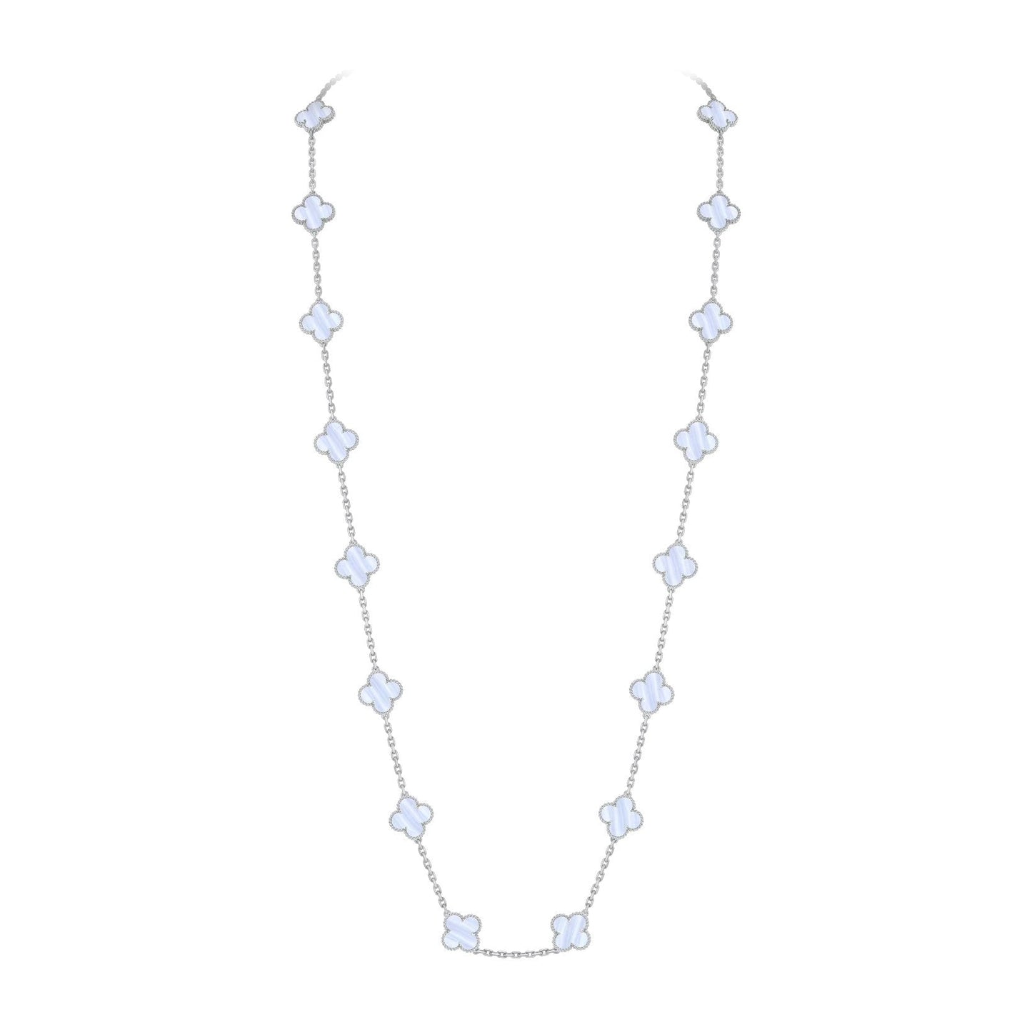 [Riva Jewelry]CLASSIC 20-MOTIF LUCKY CLOVER LONG NECKLACE WHITE GOLD COLLECTION