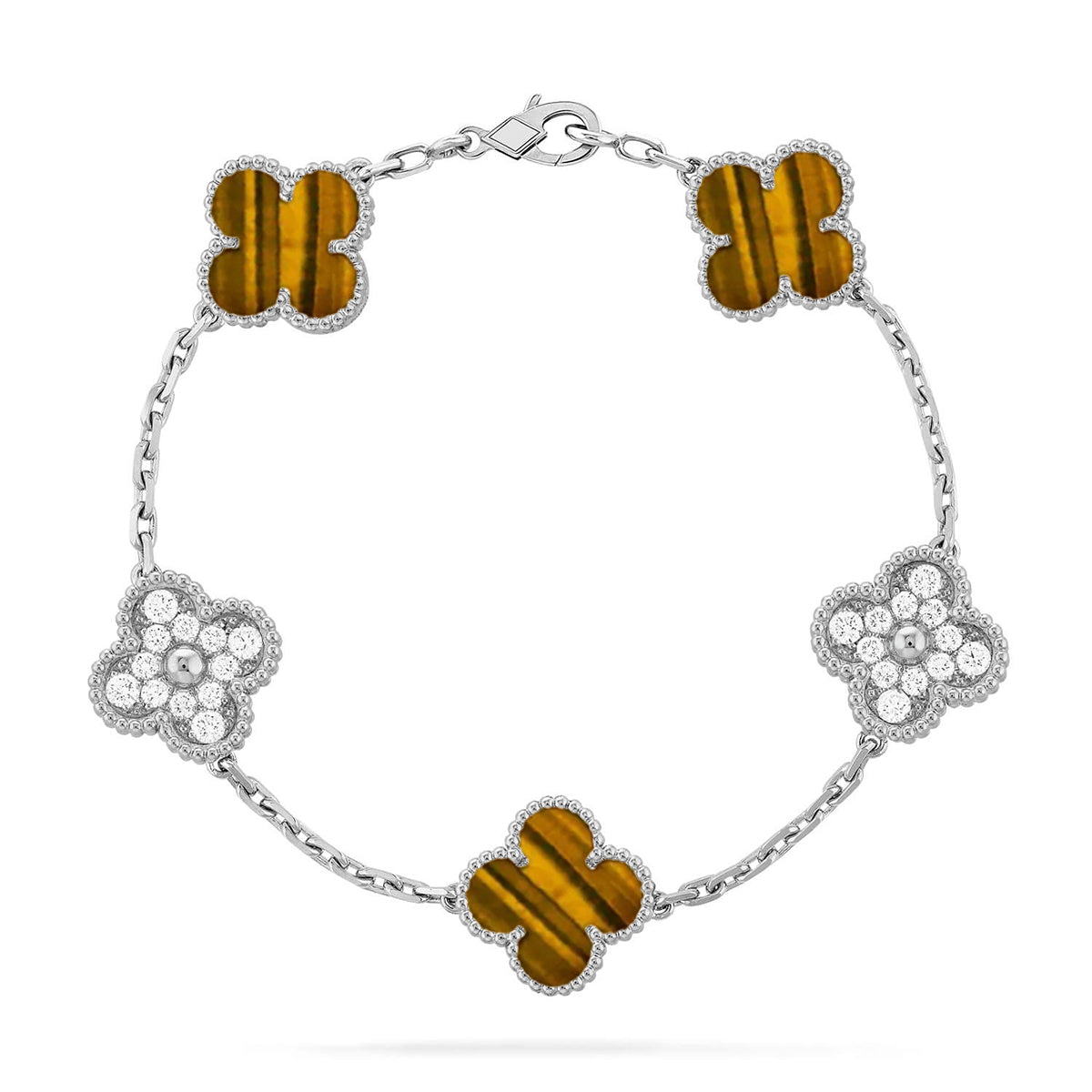 [Riva Jewelry]LUCKY CLOVER 5-MOTIF BRACELET -  TIGER’S EYE COLLECTION