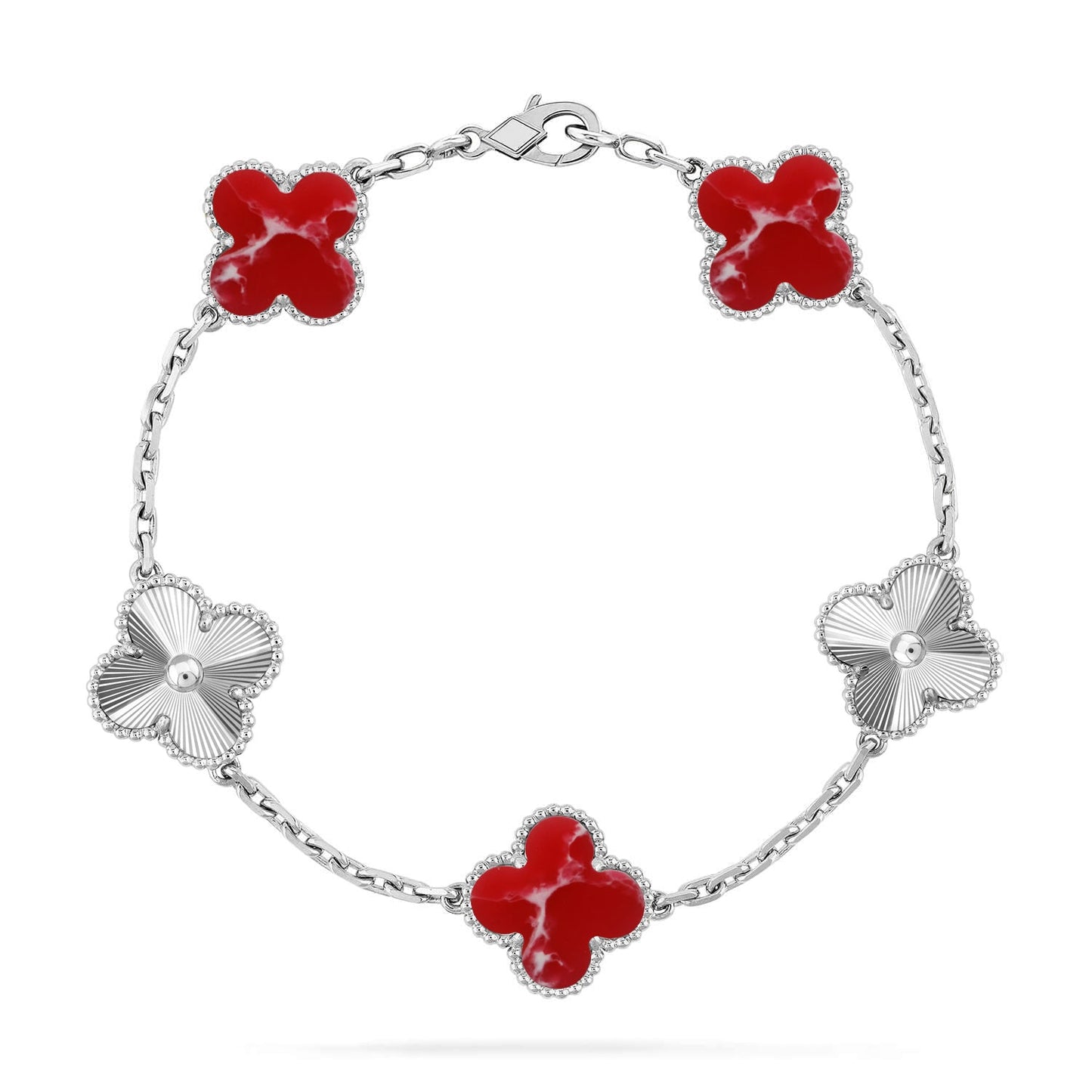 [Riva Jewelry]LUCKY CLOVER 5-MOTIF BRACELET - RED LARIMAR COLLECTION