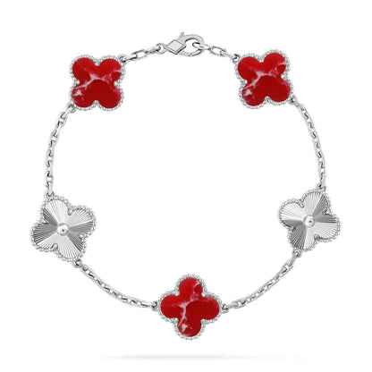 [Riva Jewelry]LUCKY CLOVER 5-MOTIF BRACELET - RED LARIMAR COLLECTION