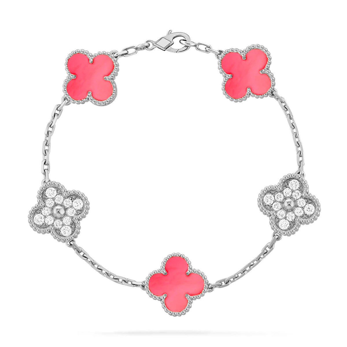 [Riva Jewelry]LUCKY CLOVER 5-MOTIF BRACELET - PINK MOTHER-OF-PEARL COLLECTION