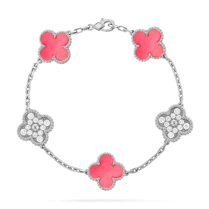 [Riva Jewelry]LUCKY CLOVER 5-MOTIF BRACELET - PINK MOTHER-OF-PEARL COLLECTION