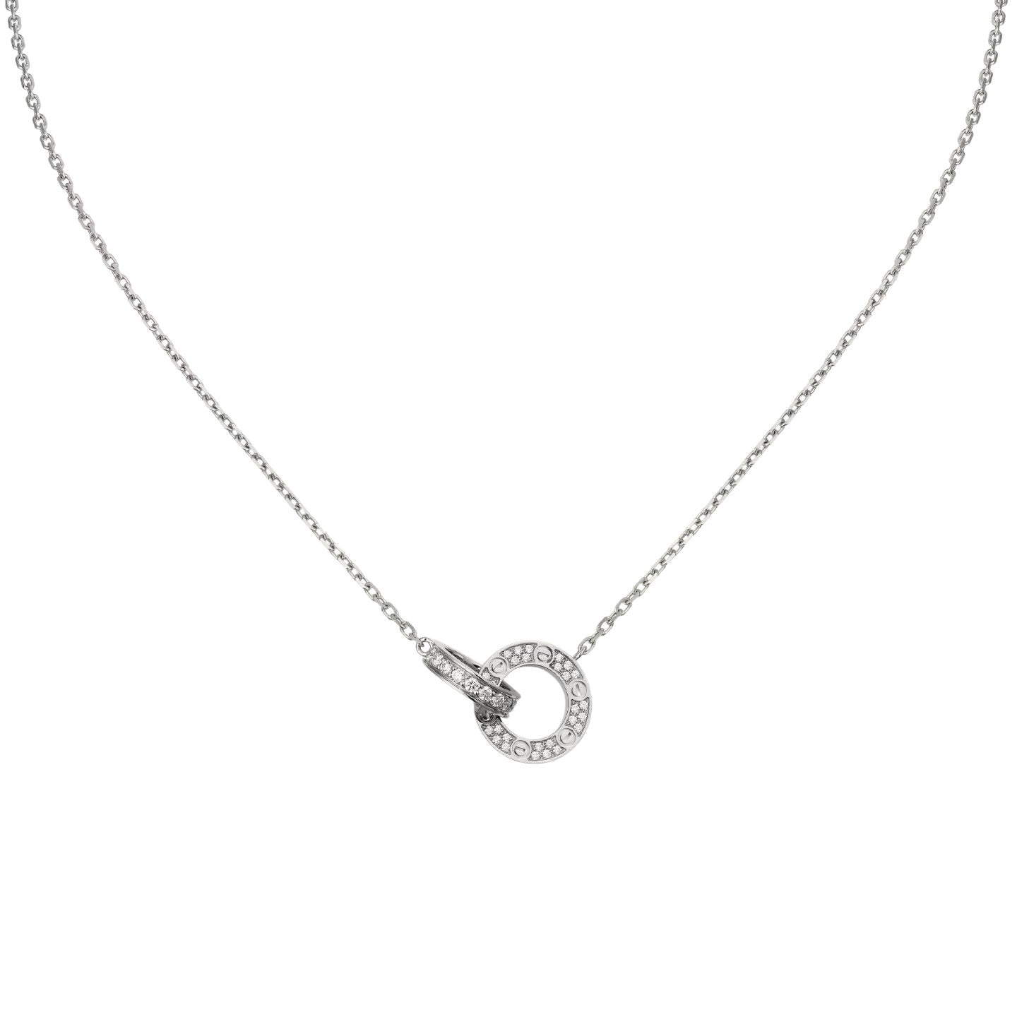 [Riva Jewelry]LOVE DOUBLE-RING PENDANT FULL-PAVÉ NECKLACE