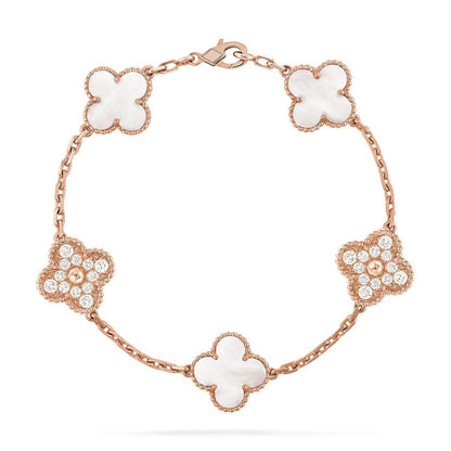 [Riva Jewelry]LUCKY CLOVER 5-MOTIF BRACELET - WHITE MOTHER-OF-PEARL COLLECTION