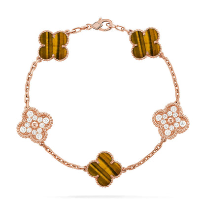 [Riva Jewelry]LUCKY CLOVER 5-MOTIF BRACELET -  TIGER’S EYE COLLECTION