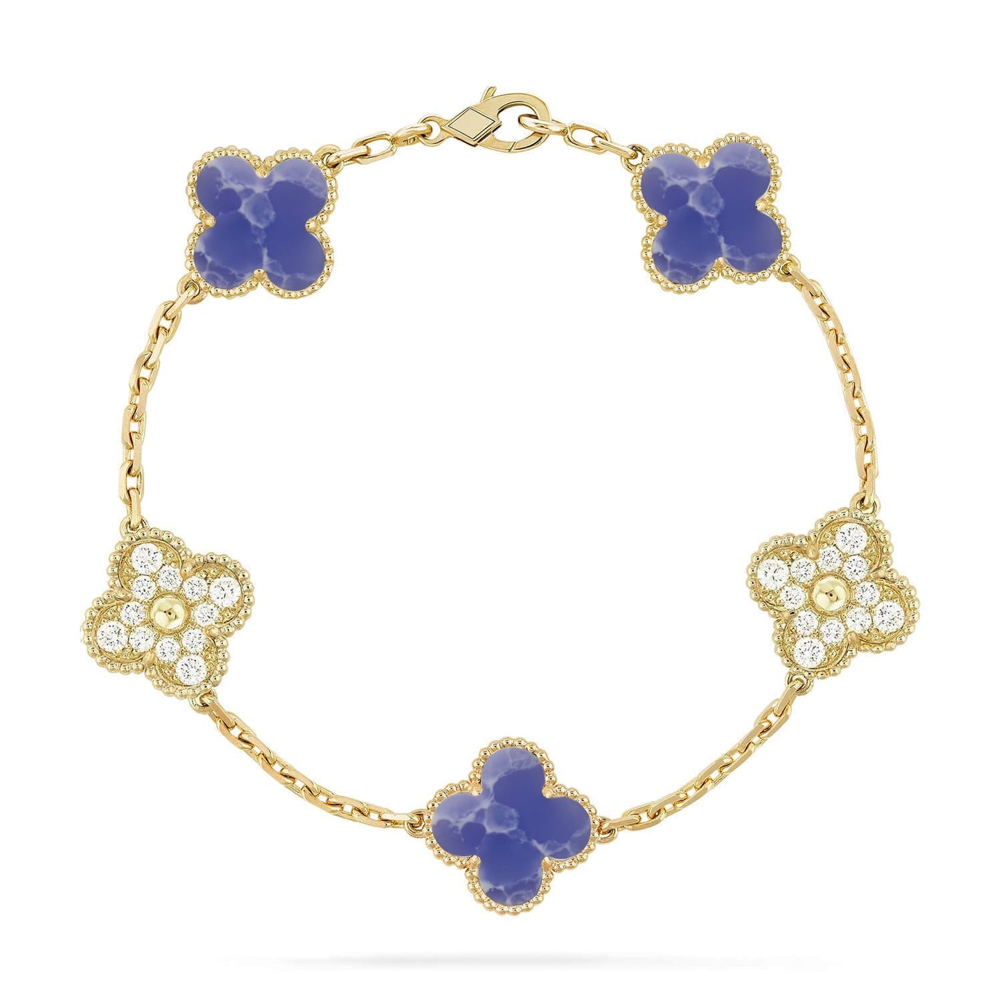 [Riva Jewelry]LUCKY CLOVER 5-MOTIF BRACELET - BLUE LARIMAR COLLECTION