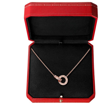 [Riva Jewelry]LOVE DOUBLE-RING PENDANT FULL-PAVÉ NECKLACE