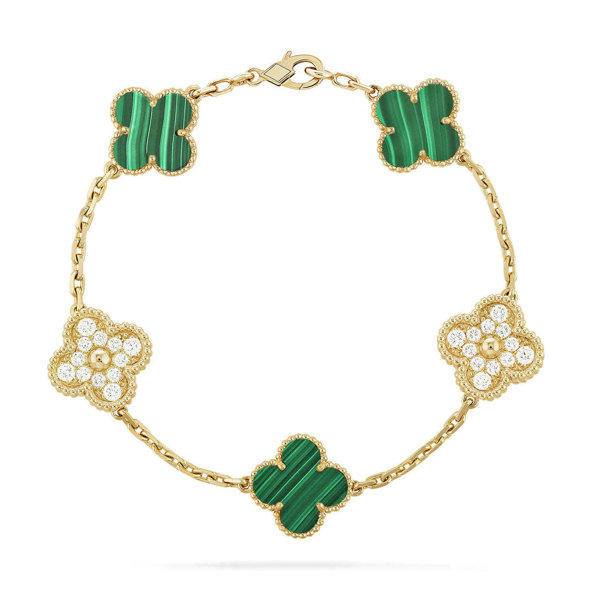 [Riva Jewelry]LUCKY CLOVER 5-MOTIF BRACELET - MALACHITE COLLECTION