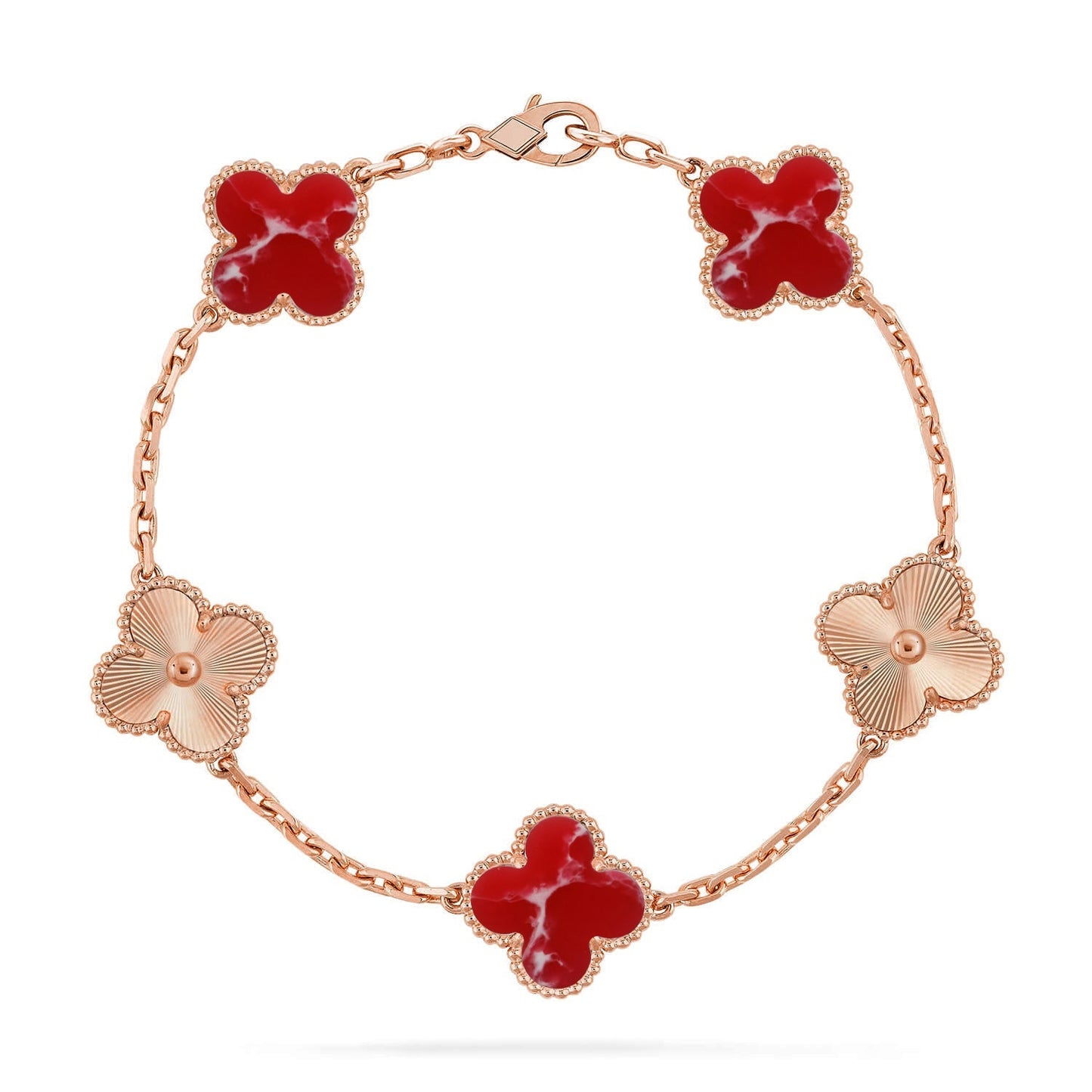[Riva Jewelry]LUCKY CLOVER 5-MOTIF BRACELET - RED LARIMAR COLLECTION