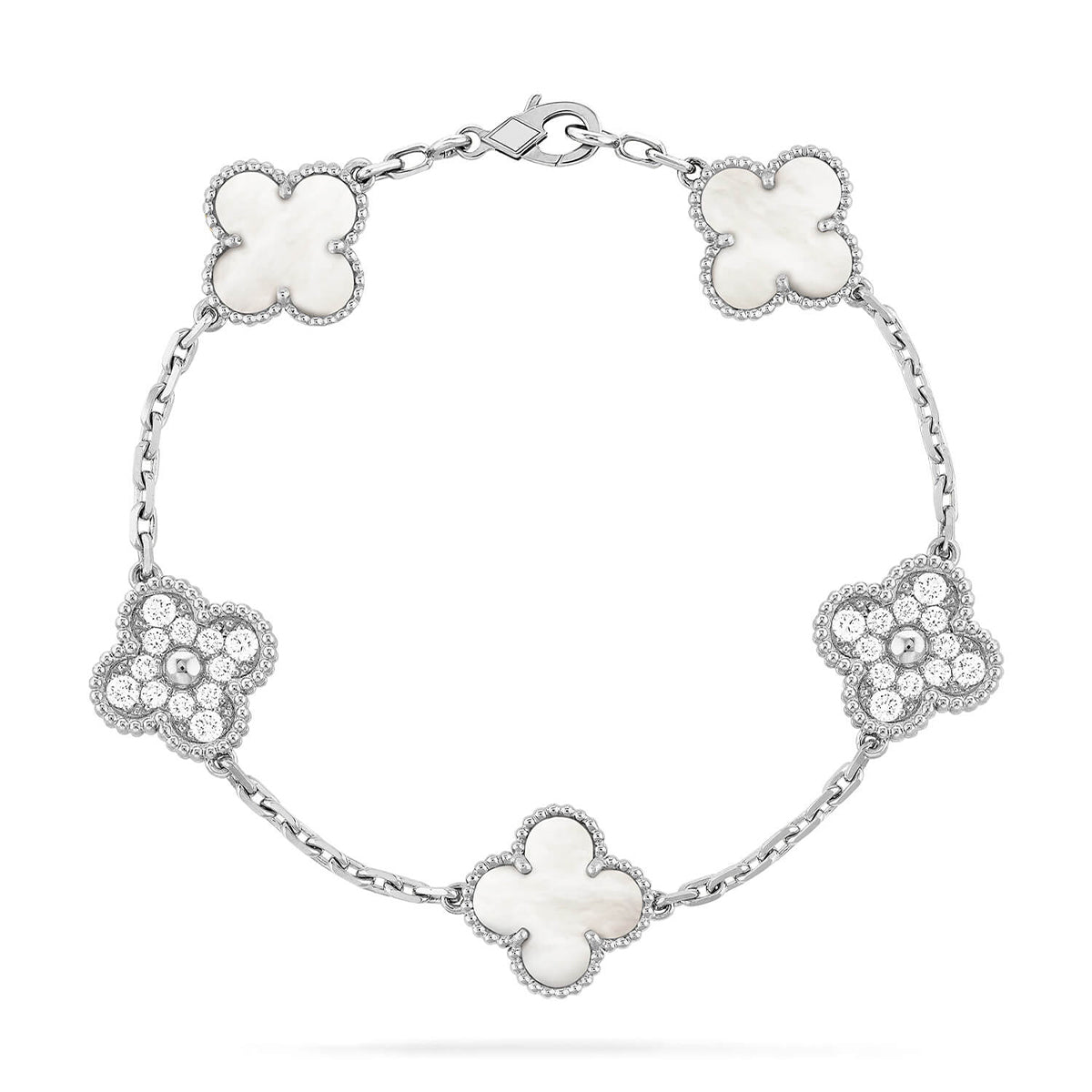 [Riva Jewelry]LUCKY CLOVER 5-MOTIF BRACELET - WHITE MOTHER-OF-PEARL COLLECTION