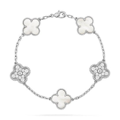 [Riva Jewelry]LUCKY CLOVER 5-MOTIF BRACELET - WHITE MOTHER-OF-PEARL COLLECTION