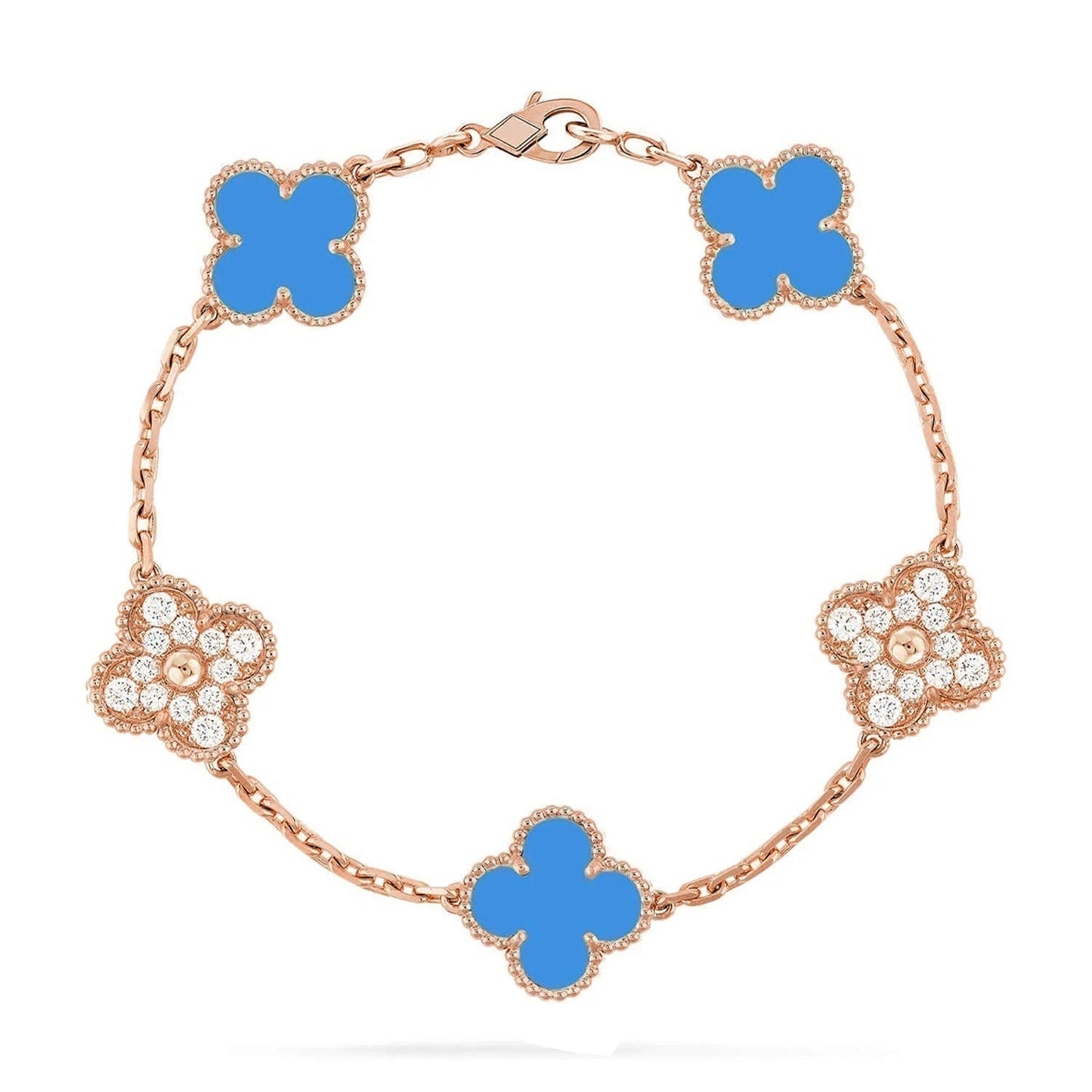 [Riva Jewelry]LUCKY CLOVER 5-MOTIF BRACELET - BLUE AGATE COLLECTION