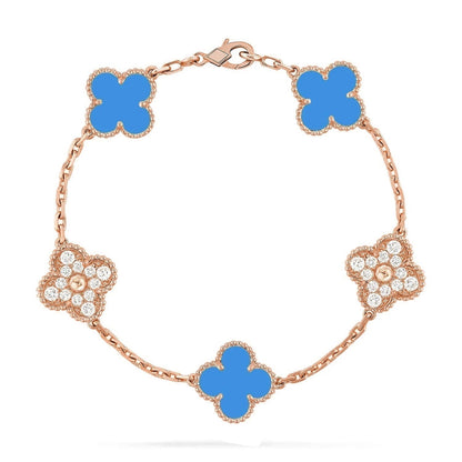 [Riva Jewelry]LUCKY CLOVER 5-MOTIF BRACELET - BLUE AGATE COLLECTION