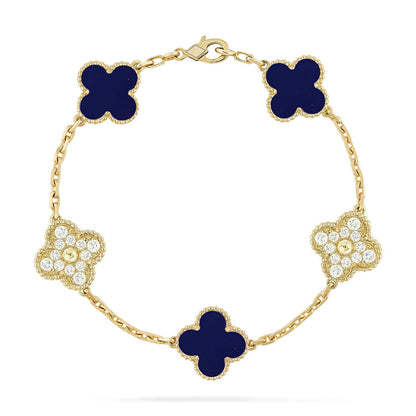 [Riva Jewelry]LUCKY CLOVER 5-MOTIF BRACELET - LAPIS LAZULI COLLECTION