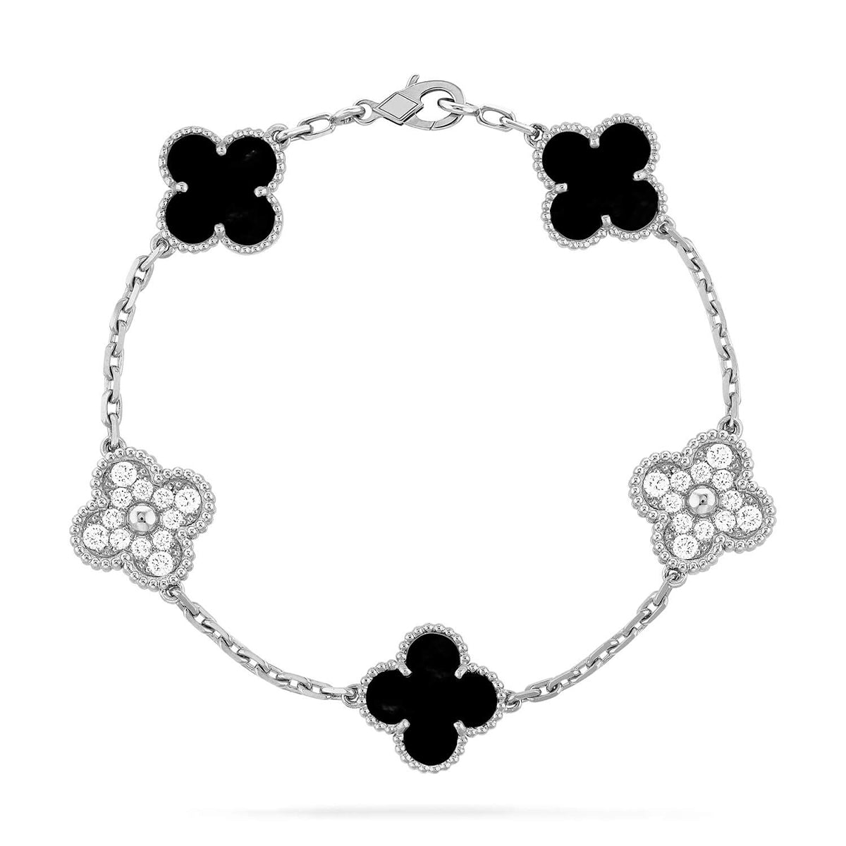 [Riva Jewelry]LUCKY CLOVER 5-MOTIF BRACELET - BLACK OXNY COLLECTION