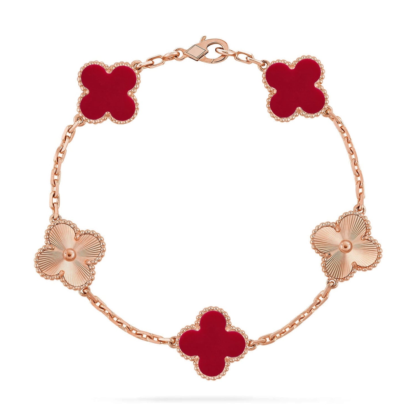 [Riva Jewelry]LUCKY CLOVER 5-MOTIF BRACELET - RED CARNELIAN COLLECTION