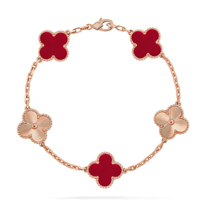 [Riva Jewelry]LUCKY CLOVER 5-MOTIF BRACELET - RED CARNELIAN COLLECTION
