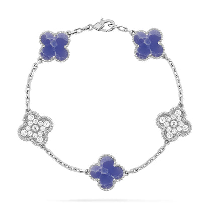 [Riva Jewelry]LUCKY CLOVER 5-MOTIF BRACELET - BLUE LARIMAR COLLECTION