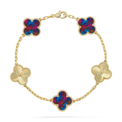 [Riva Jewelry]LUCKY CLOVER 5-MOTIF BRACELET - MULTI-GEM COLLECTION