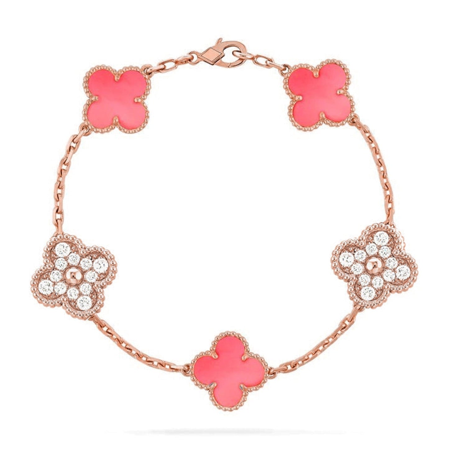[Riva Jewelry]LUCKY CLOVER 5-MOTIF BRACELET - PINK MOTHER-OF-PEARL COLLECTION