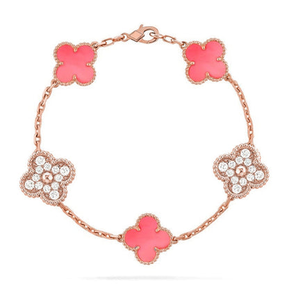 [Riva Jewelry]LUCKY CLOVER 5-MOTIF BRACELET - PINK MOTHER-OF-PEARL COLLECTION