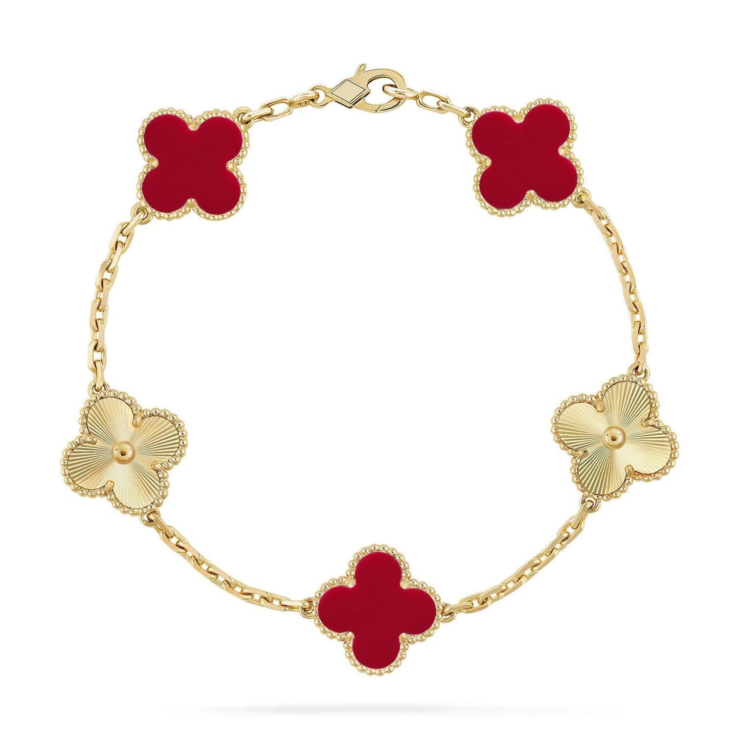 [Riva Jewelry]LUCKY CLOVER 5-MOTIF BRACELET - RED CARNELIAN COLLECTION