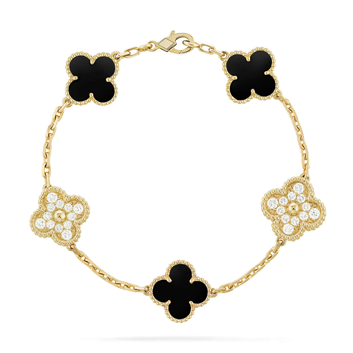 [Riva Jewelry]LUCKY CLOVER 5-MOTIF BRACELET - BLACK OXNY COLLECTION