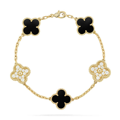 [Riva Jewelry]LUCKY CLOVER 5-MOTIF BRACELET - BLACK OXNY COLLECTION